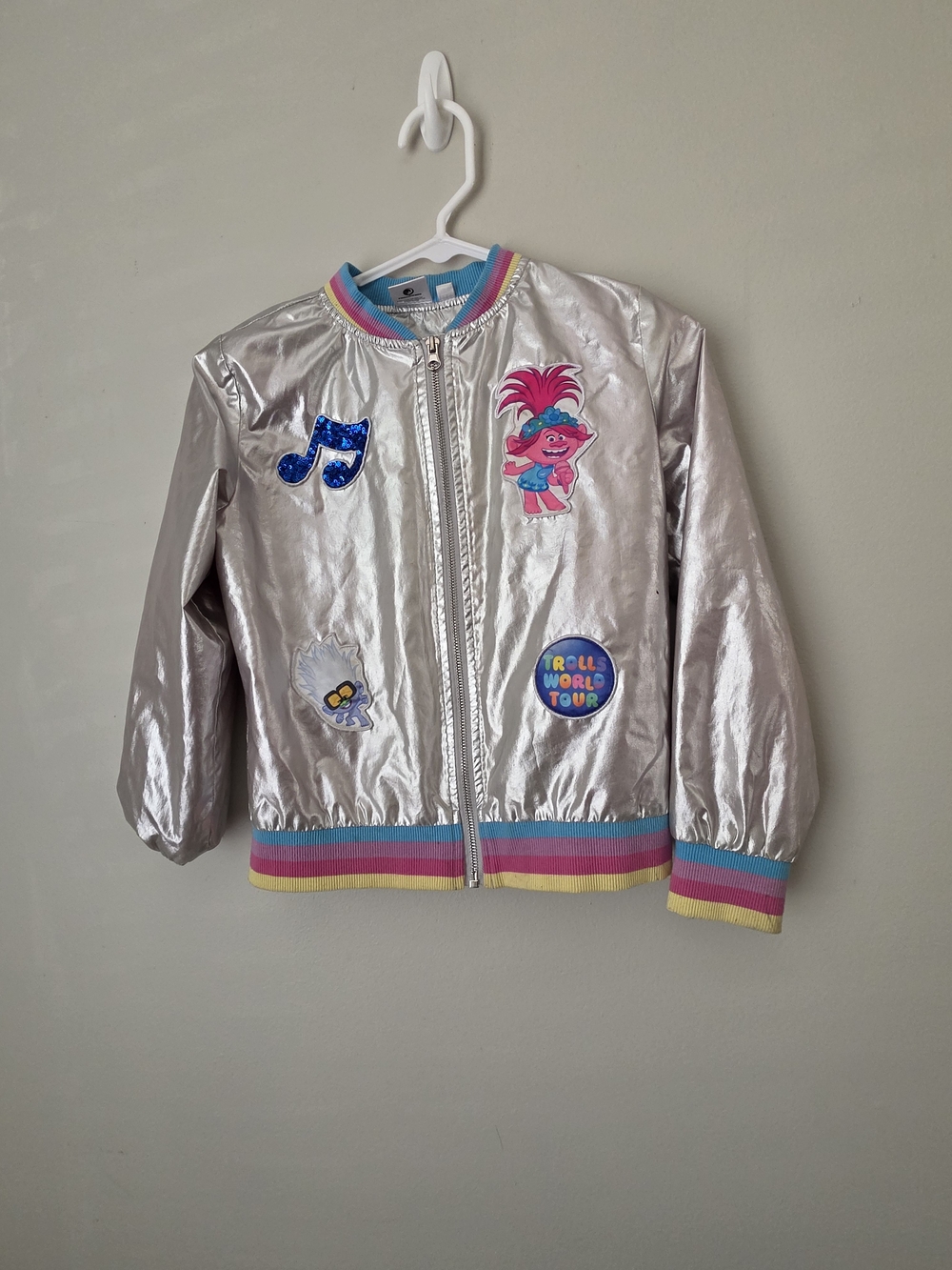 Trolls Metallic Silver Kids Jacket with Pink & Blue Trim